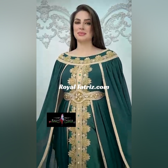 Kaftan, Royal Kaftan Fancy  Green With Golden Beads Embroidery 💚 - Picture 4 of 7